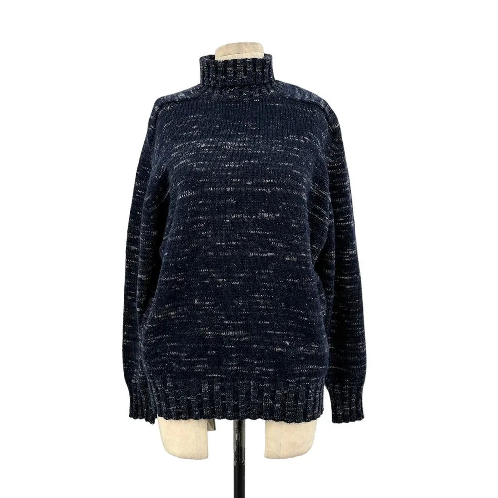 JOSEPH Navy Blue Heathered Wool Turtleneck Sweater Size Medium